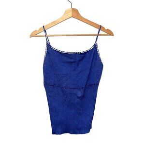 NWT Laundry By Shelli Segal Blue Knit Crochet Tank Top Women's Size Large